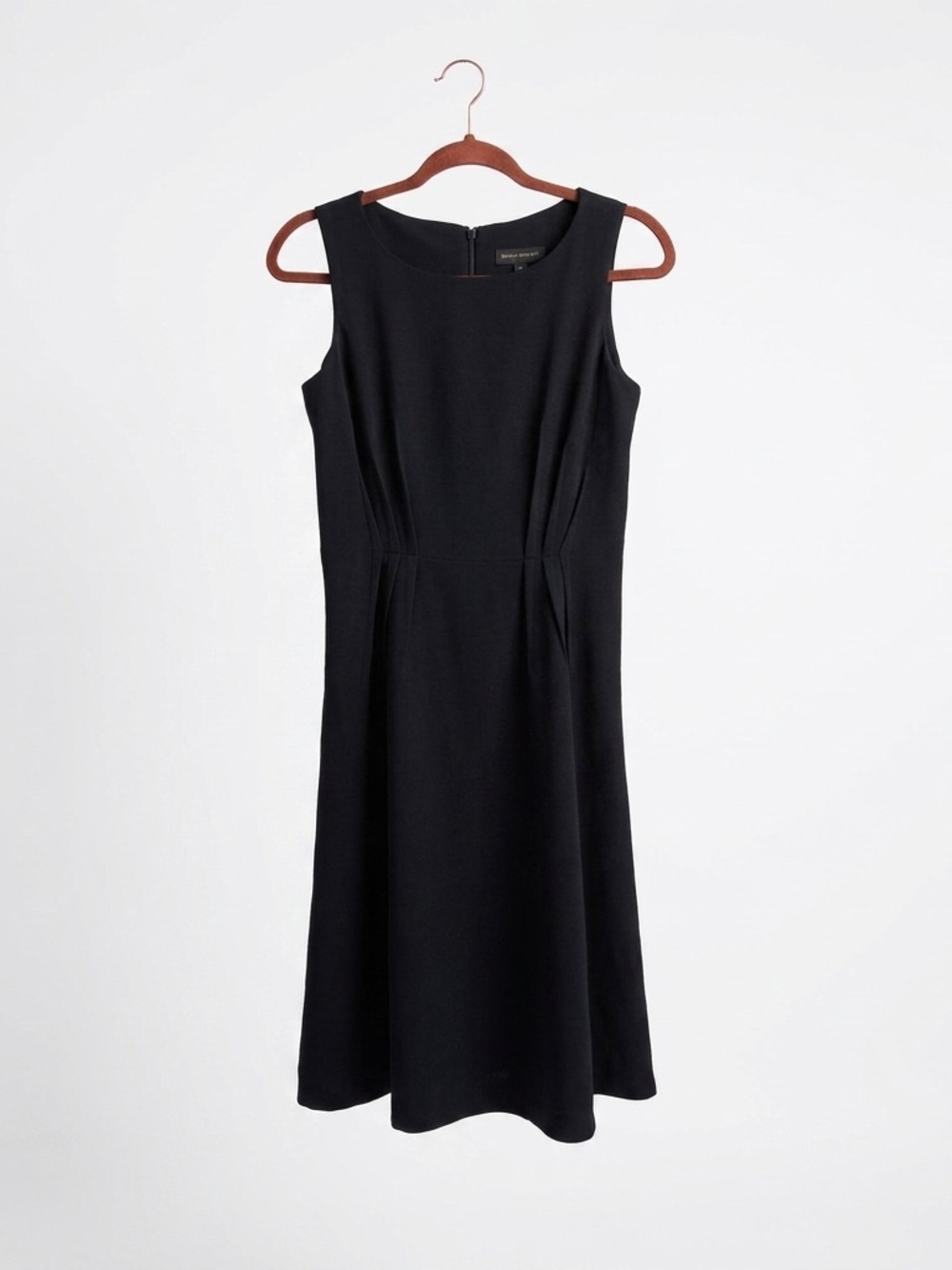 Donna Karan New York Pleated Waist Sleeveless Midi Crepe Dress Black Size 2
